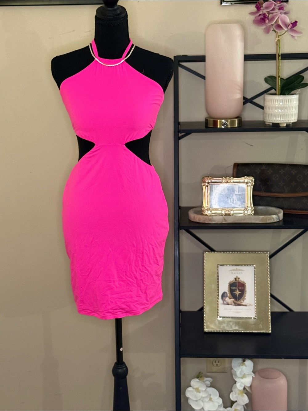 SKIMS Hot Pink Cutout Halter Bodycon Dress 2X (#13) - Picture 3 of 6